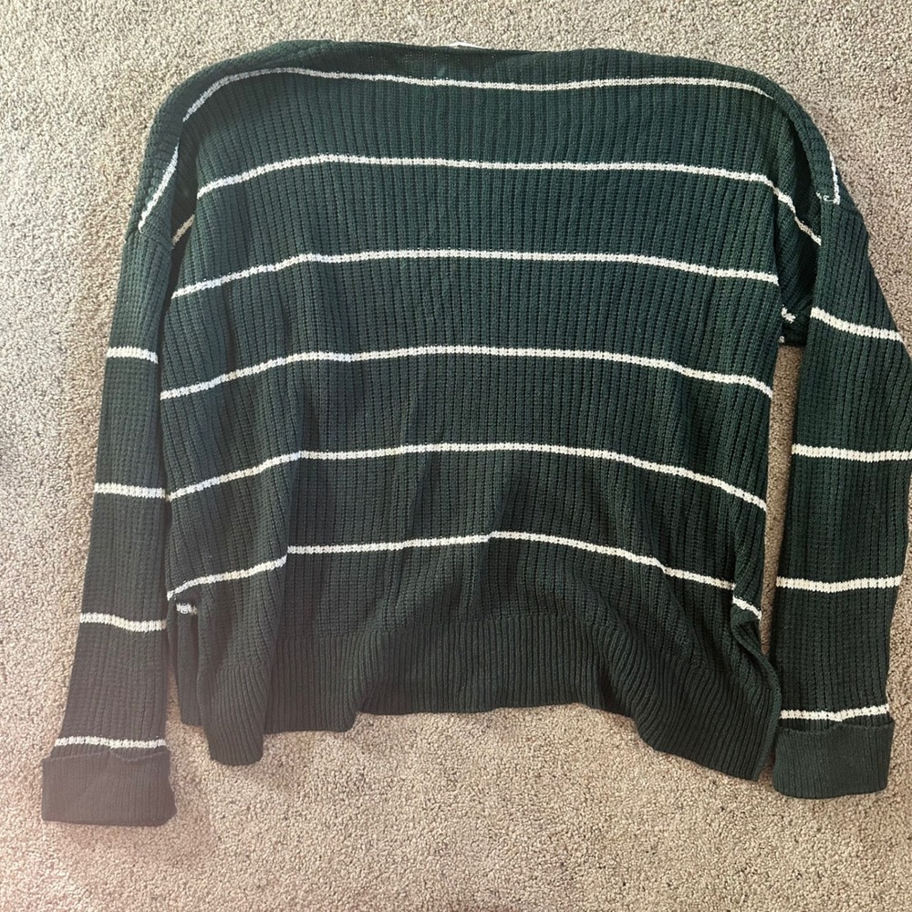ee:some Women's‎ XL Green Striped V-Neck Pullover Knit Sweater Casual - Picture 4 of 4